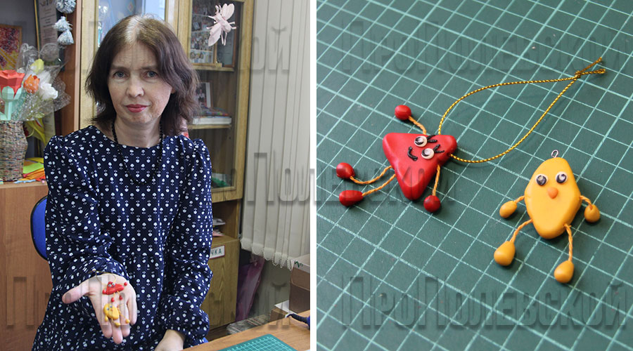 Сейчас идёт работа по созданию сувенирной продукции, например, педагог Ольга Петухова делает брелоки из полимерной глины