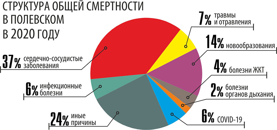 Структура общей смертности в Полевском в 2020 году